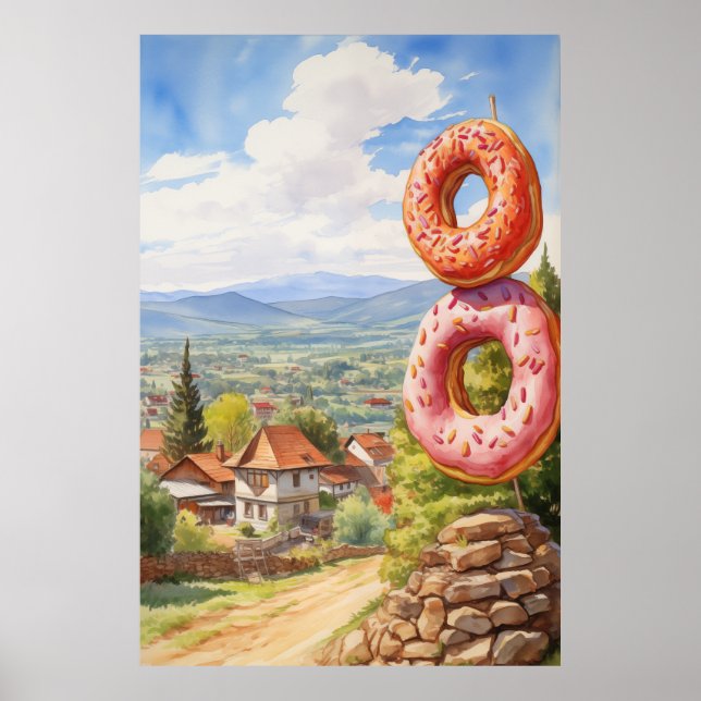 Doughnut Village Sign Rustic Poster (Framsidan)