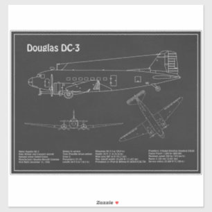Douglas DC-3 - Flygplan Blåavtryck Teckning Plans Klistermärken
