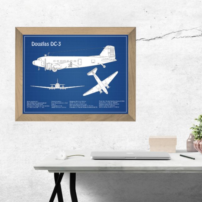 Douglas DC-3 - Flygplan Blueprint Teckning Plan AB Fototryck (Skapare uppladdad)