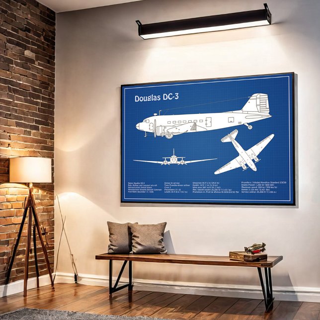 Douglas DC-3 - Flygplan Blueprint Teckning Plan AB Poster (Skapare uppladdad)