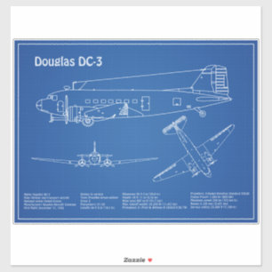 Douglas DC-3 - Flygplan Blueprint Teckning Plans A Klistermärken