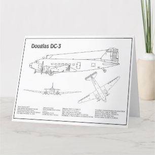 Douglas DC-3 - Flygplan Blueprint Teckning Plans B Tack Kort