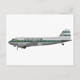 Douglas DC-3 Ozark Airlines Vykort