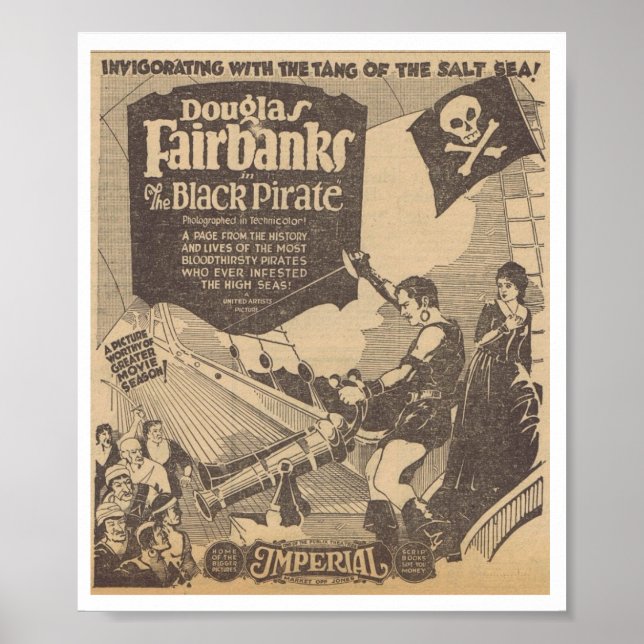 Douglas Fairbanks Billie Dove Black Pirat 1926 Poster (Framsidan)
