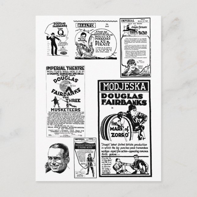 Douglas Fairbanks Silent-filmannonser Vykort (Framsida)