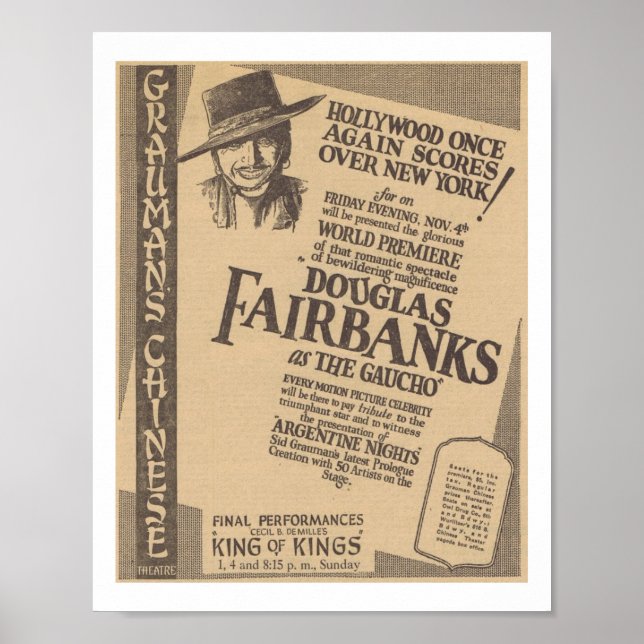 Douglas Fairbanks The Gaucho 1927 World Premiere Poster (Framsidan)