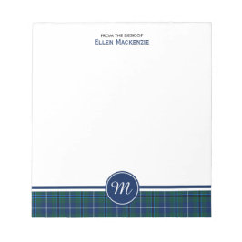 Douglas Family Navy Blue Modern Tartan Monogram Anteckningsblock