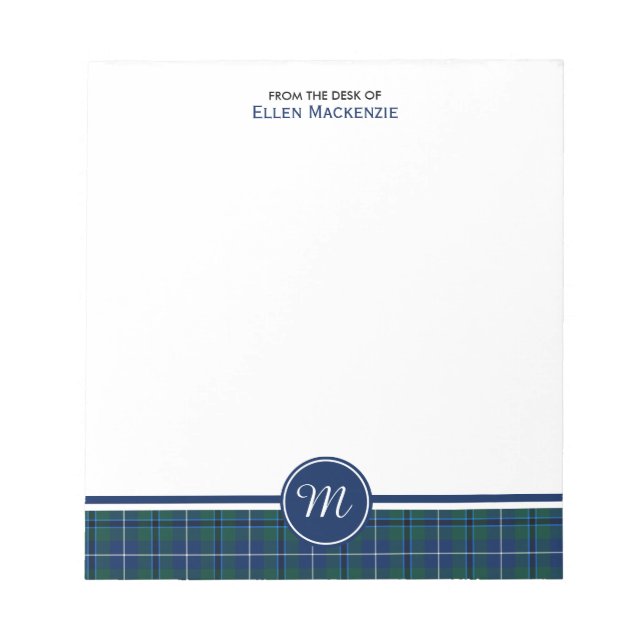 Douglas Family Navy Blue Modern Tartan Monogram Anteckningsblock (Framsida)