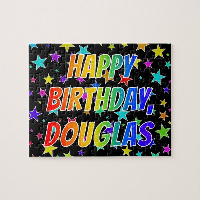 "DOUGLAS" Första Namn, Roligten "GRATTIS PÅ FÖDELS Pussel (Horisontell)