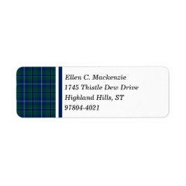 Douglas Klan Modern Navy Blue Tartan Returadress Etikett