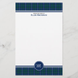 Douglas Klan Mörk blått Modern Tartan Monogram Brevpapper