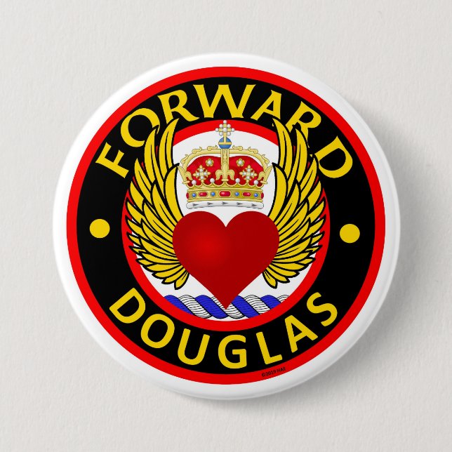 Douglas-knapp med Crowned, Winged Heart-vapensköld Knapp (Framsida)
