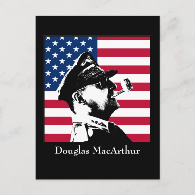 Douglas MacArthur och amerikanska flaggan Vykort (Framsida)
