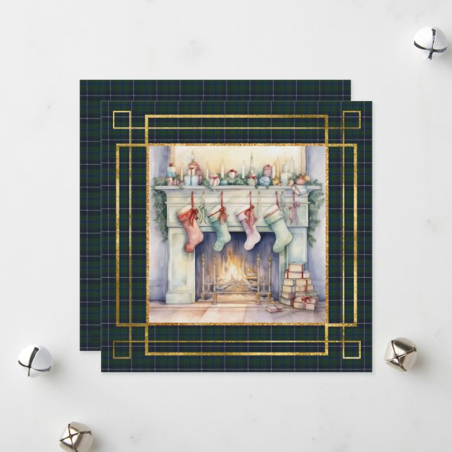Douglas Modern Scottish Tartan Christmas  Julkort (Fram/Back In Situ)