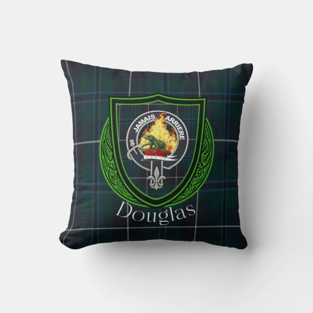 Douglas skotska klan tartan och vapen kudde (Framsida)