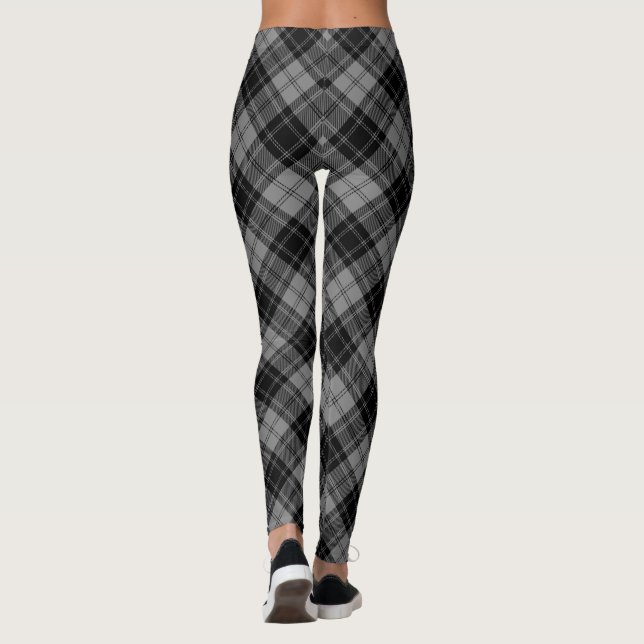 Douglas tartan Black grått plaid Leggings (Baksida)