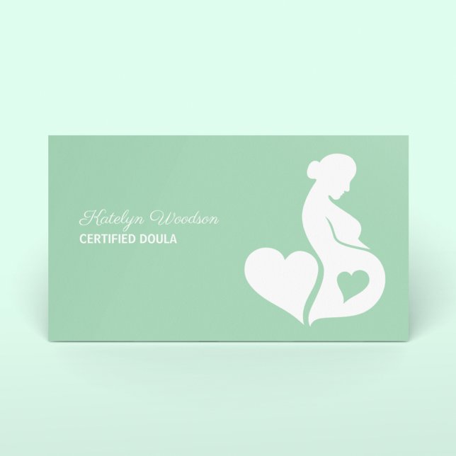 Doula Bevackra Gravid Silhouette Mint Grönt Visitkort (Skapare uppladdad)
