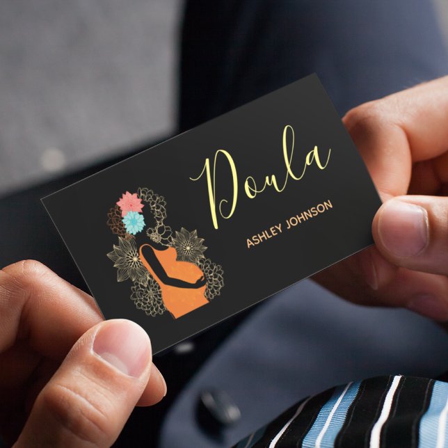 Doula Birth Coach Midfru Blommigt Calligraphy Blac Visitkort (Skapare uppladdad)