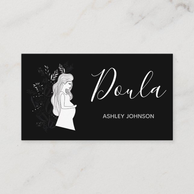 Doula Birth Coach Midfru Calligraphy Black White Visitkort (Framsida)