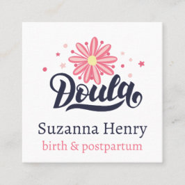 Doula Birth Postpartum Rosa Blommigt Stars Logotyp Fyrkantigt Visitkort
