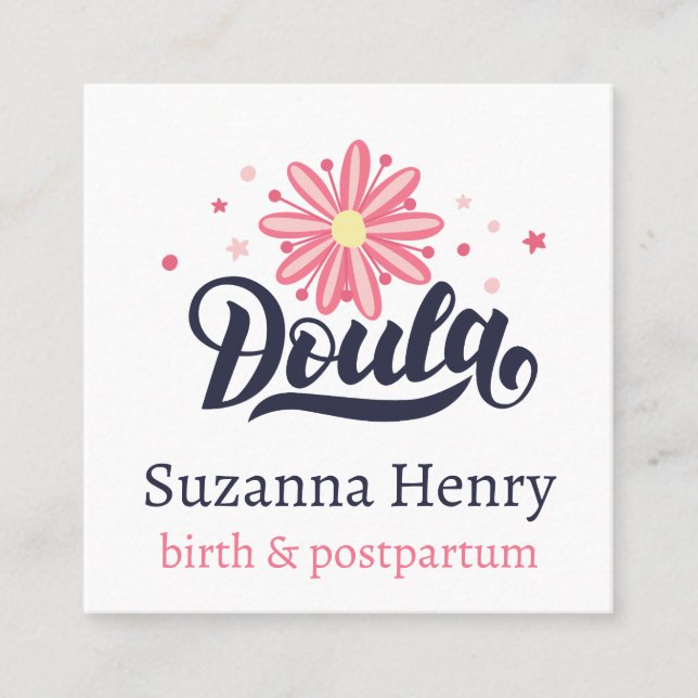 Doula Birth Postpartum Rosa Blommigt Stars Logotyp Fyrkantigt Visitkort (Framsida)