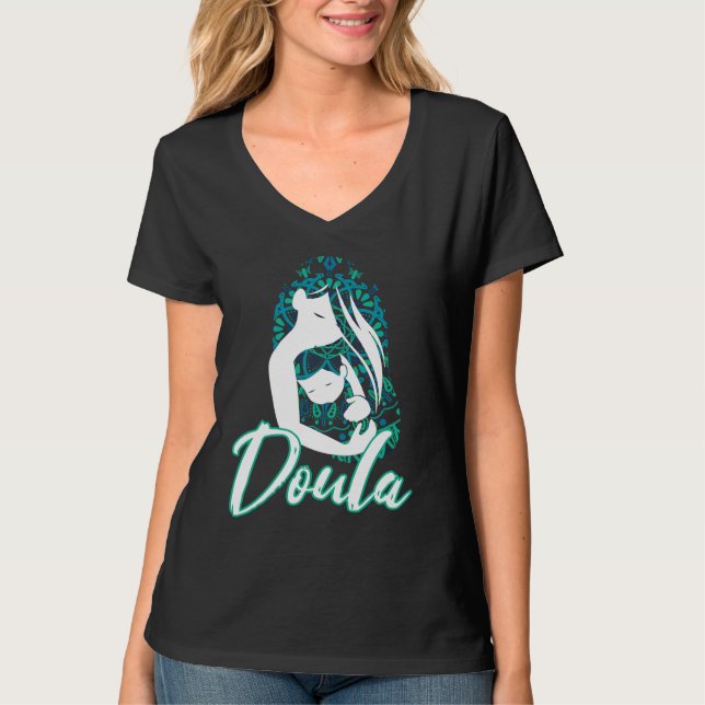 Doula Flower Floral Birth Coach T Shirt (Framsida)