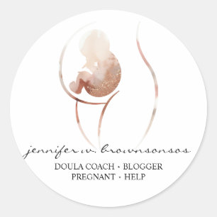 Doula Förlossning Akvarell Graviditet Hjälp Bebis Runt Klistermärke