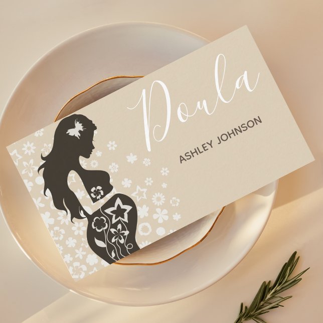 Doula Midfru Birth Coach Blommigt Women Silhouette Visitkort (Skapare uppladdad)