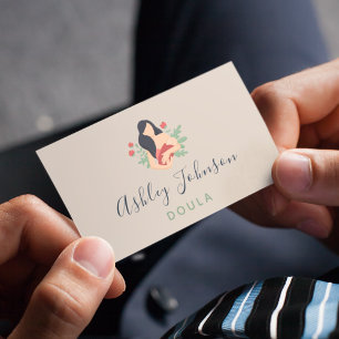 Doula Midfru Birthing Coach Elegant Leafy Plant Visitkort