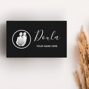 Doula Midfru Elegant Calligraphy Black & White Visitkort