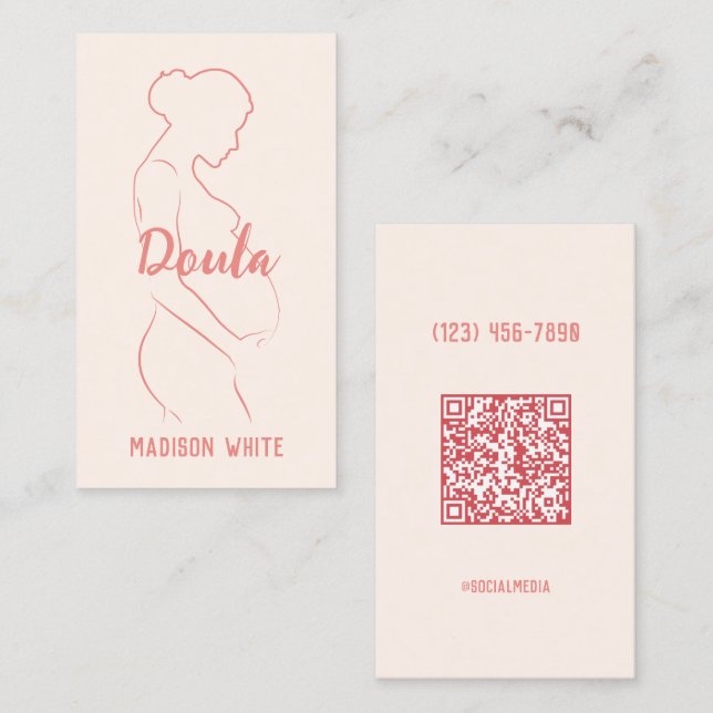 Doula QR Pastell Rosa Visitenkort Visitkort (Fram/baksida)