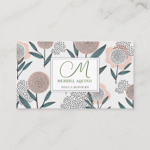 Doula Services Hand plockade Blommigt Monogrammed Visitkort