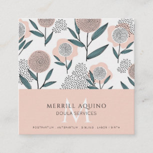 Doula Services Monogram Hand plockade Blommigt Fyrkantigt Visitkort