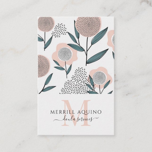 Doula Services Monogram Hand plockade Blommigt Visitkort (Framsida)