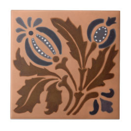 Doulton Lambeth Barbotine Art nouveau Blommigt Rep Kakelplatta
