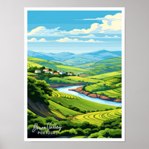 Douro Valley Portugal Vintage resor illustration Poster