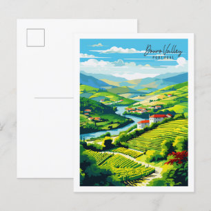 Douro Valley Portugal vintage resor illustration Vykort