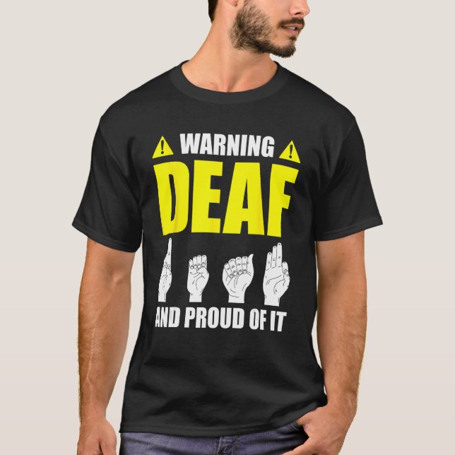 Döv Pride ASL Hand Gesture Hearing Aid Hand Sign T Shirt (Framsida)