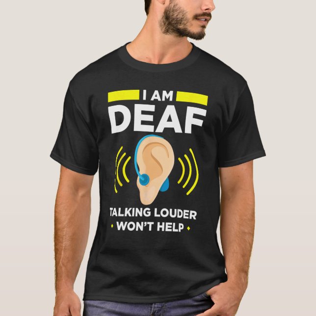 Döv Pride ASL Hand Gesture Hearing Aid Hand Sign T Shirt (Framsida)