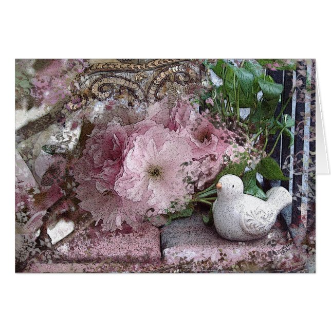 Dova med blomsterkort hälsningskort (Framsidan Horizontal)