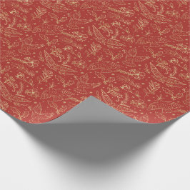 Dovar av Peace Red Shimmer Gold Foil Blommigt Presentpapper