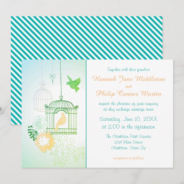 Dovar och burar - bröllopsinbjudan inbjudningar (Fram/baksida)