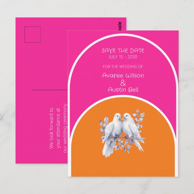 Dovar och Ringar Shock rosa och Tangerine Arched Vykort (Fram/baksida)