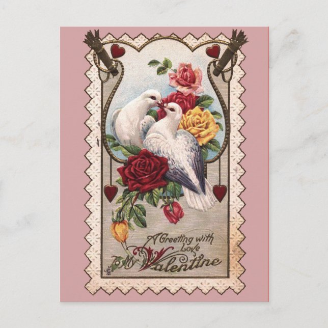 Dovar och Ro på Rosa Victorian Valentine Card Helg Vykort (Framsida)