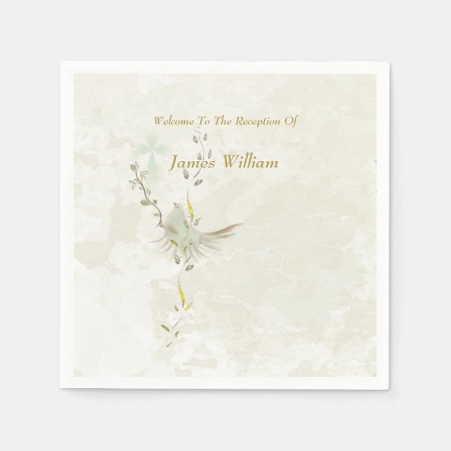 Dove and golden leaves paper napkins  pappersservett (Framsidan)