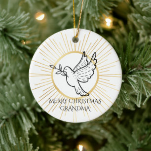 Dove av fredens redigerbara Grandma Black Guld Whi Julgransprydnad Keramik