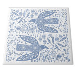 Dove Bird Blue Kakelplatta<br><div class="desc">Blå och vita folkkonst ger fred och hopp. Originalkonst av Nic Squirrell.</div>