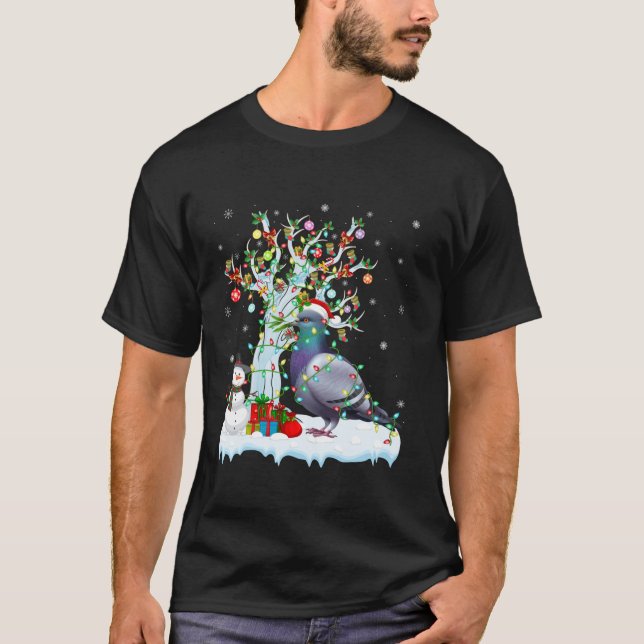 Dove Bird Julafton Lighting Träd Santa Hat Dove Kr T Shirt (Framsida)
