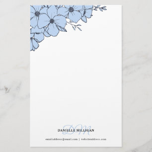 Dove Blåa blommor Namn Monogram webbplats Brevpapper