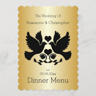 Dove Black and Guld Bröllop Menu Meny